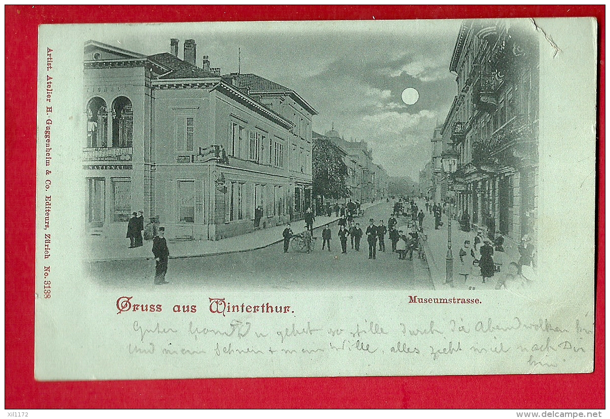 FIK-01  Gruss Aus Winterthur. Museumstrasse. BELEBT. Pionier. Gelaufen In 1899, Briefmarke Fehlt - Laufen-Uhwiesen 