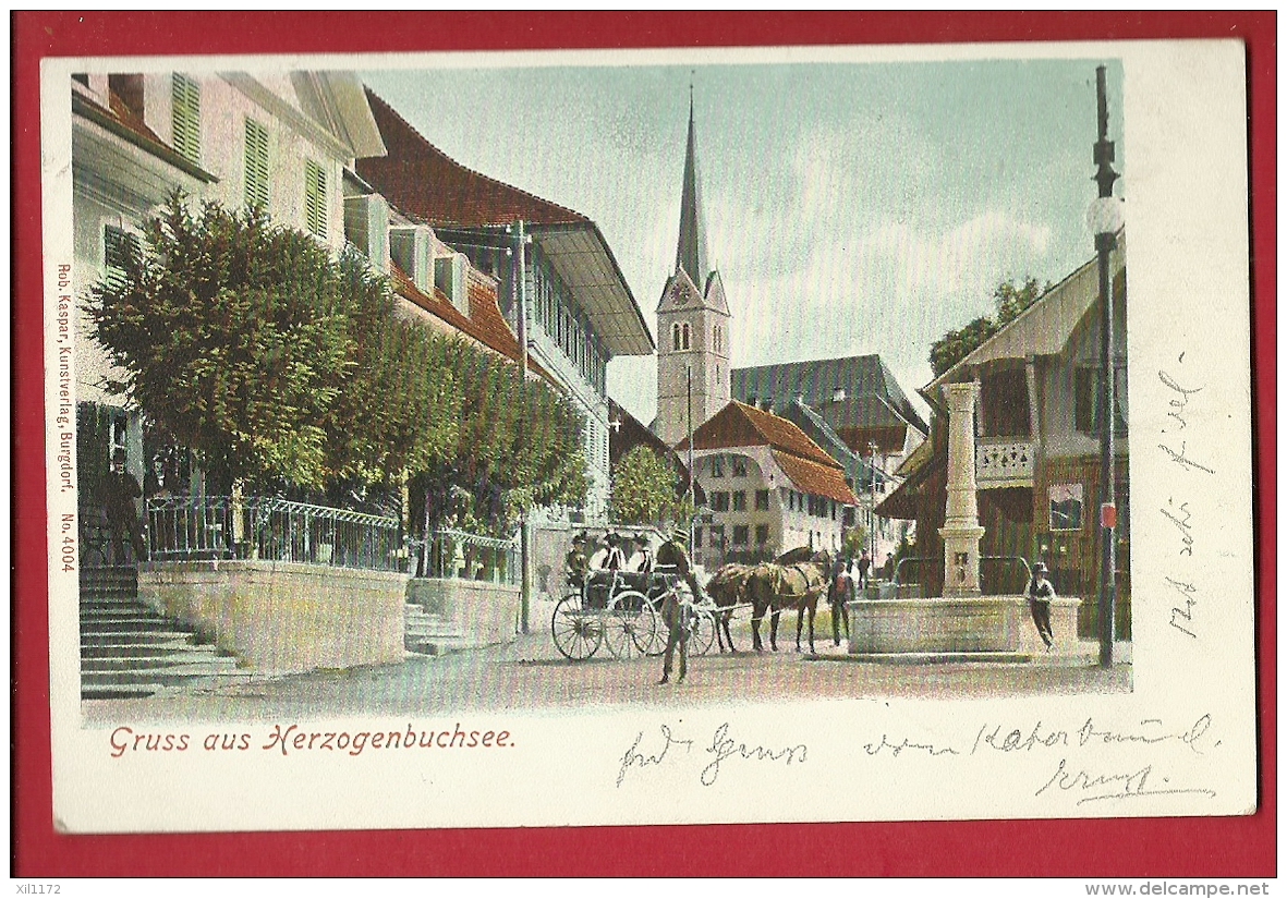 FIK-17   Gruss Aus Herzogenbuchsee. Kutsche, Belebt. Litho. Pionier. Gelaufen In 1900 - Herzogenbuchsee