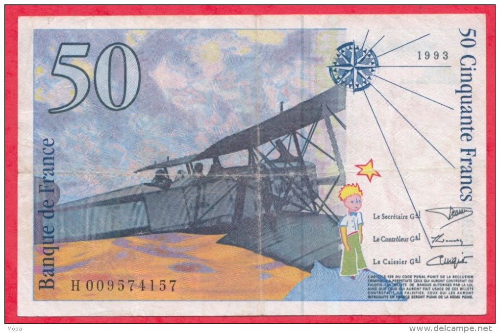 50 Francs "St Exupéry" 1993 N °H.009574157  Dans L ´état - 50 F 1992-1999 ''St Exupéry''