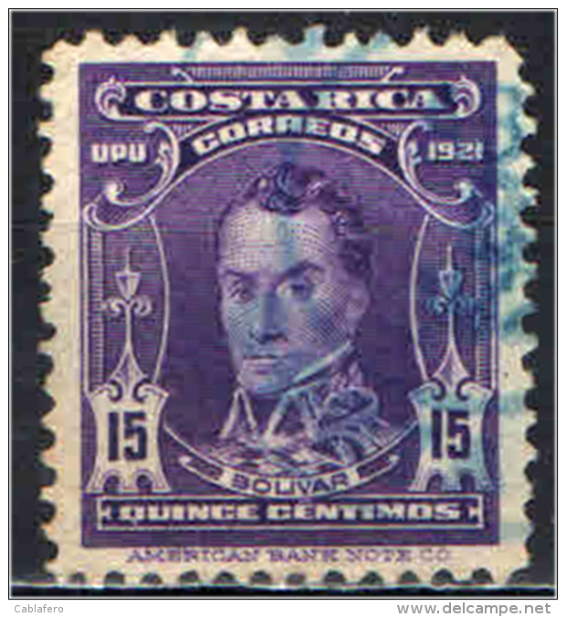 COSTARICA - 1921 - RITRATTO DI SIMON BOLIVAR - USATO - Costa Rica