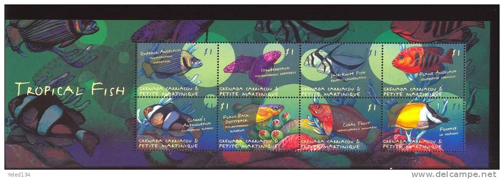 GRENADA   &  2165 **MINT NEVER HINGED MINI SHEET OF FISH-MARINE LIFE  #  M-344-2*   ( - Poissons