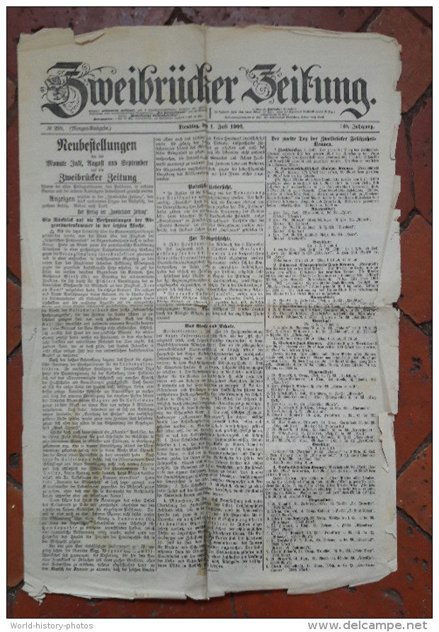 Journal Ancien - ZWEIBRUCKEN ( Rheinland Pfalz , Germany ) - Zweibrücker Zeitung - 1902 - Autres & Non Classés