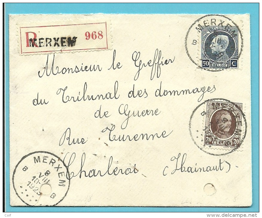 196+211 Op Brief Aangetekend Met Stempel MERXEM   (VK) - 1922-1927 Houyoux