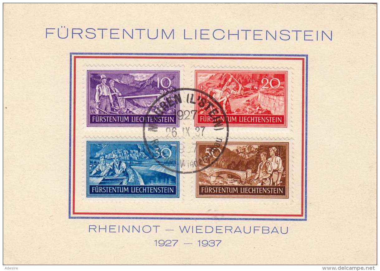 Liechtenstein 1937 - 4 Werte Auf Pk, Rheinnot Wiederaufbau - Briefe U. Dokumente