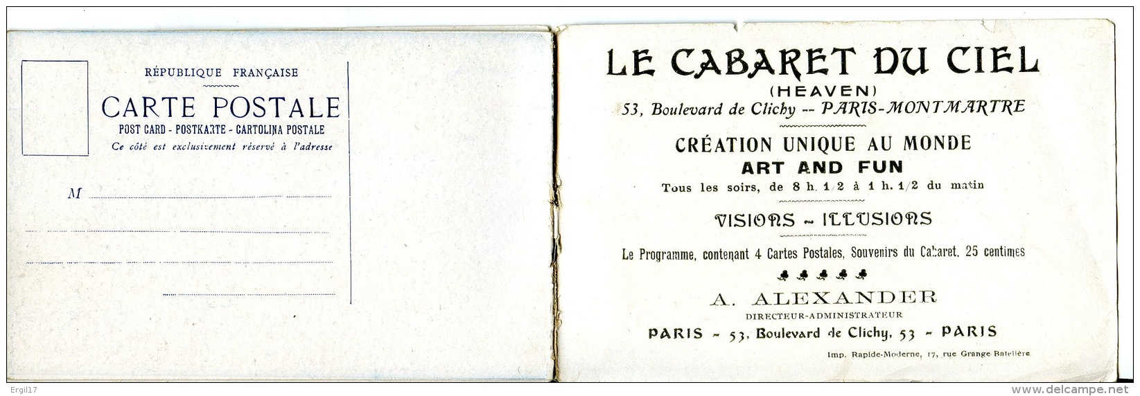 Paris - Montmartre - Mini Livret Publicitaire (2 CPA) Du Cabaret "Le Ciel" - Document Fragile En Assez Bon état - Arrondissement: 18