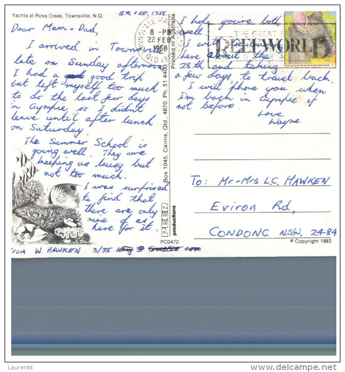 (326) Australia - QLD - Townsville (with Folded Stamp At Back Of Edge Of Card ) - Townsville