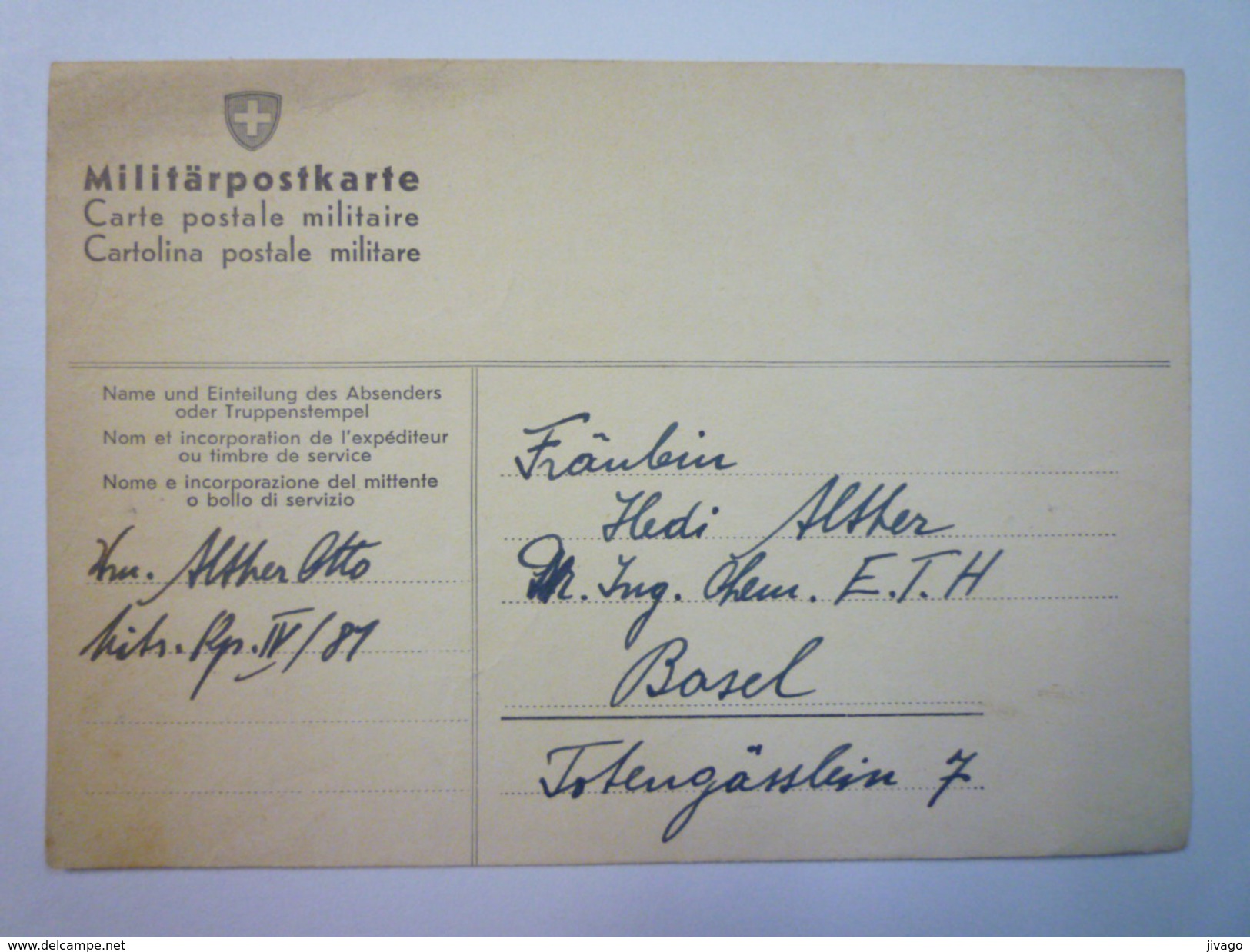 MILITÄRPOSTKARTE  1942   - Portofreiheit