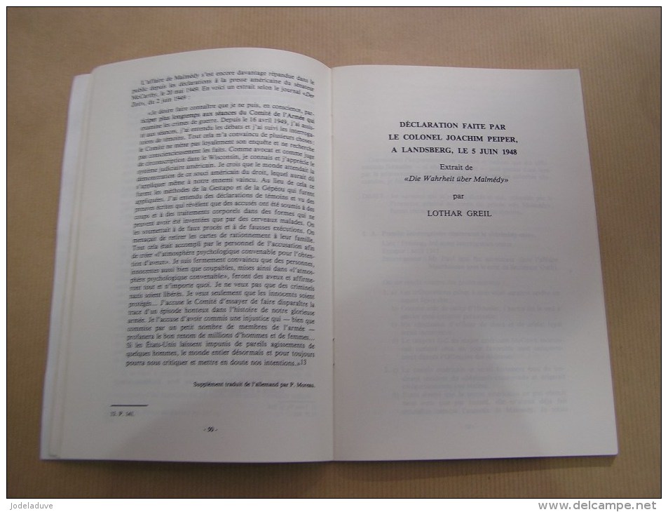 LA VERITE SUR L' AFFAIRE DE MALMEDY ET SUR LE COLONEL SS JOCHEN PEIPER Régionalisme Guerre 40 45 Procès Massacre