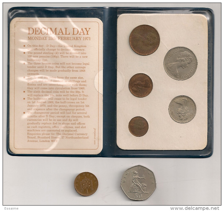 Britain's First Decimal Coins : Set De 5 Pièces 1968-1971 Avec La Pochette + 50p 1969 Et 1p 1971. New Pence - Andere & Zonder Classificatie