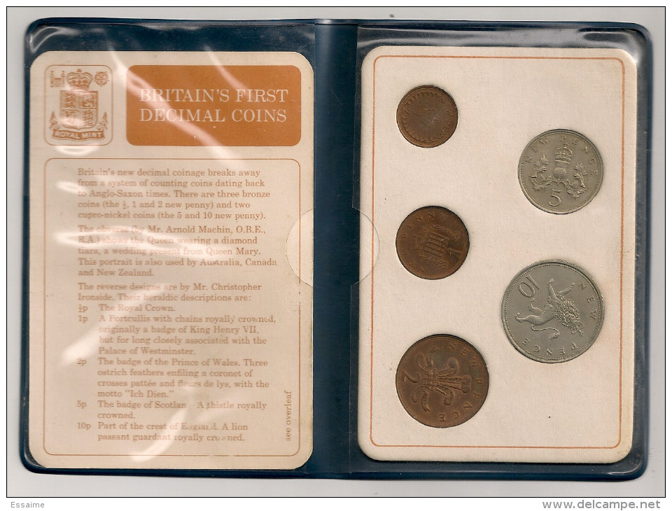 Britain's First Decimal Coins : Set De 5 Pièces 1968-1971 Avec La Pochette + 50p 1969 Et 1p 1971. New Pence - Andere & Zonder Classificatie