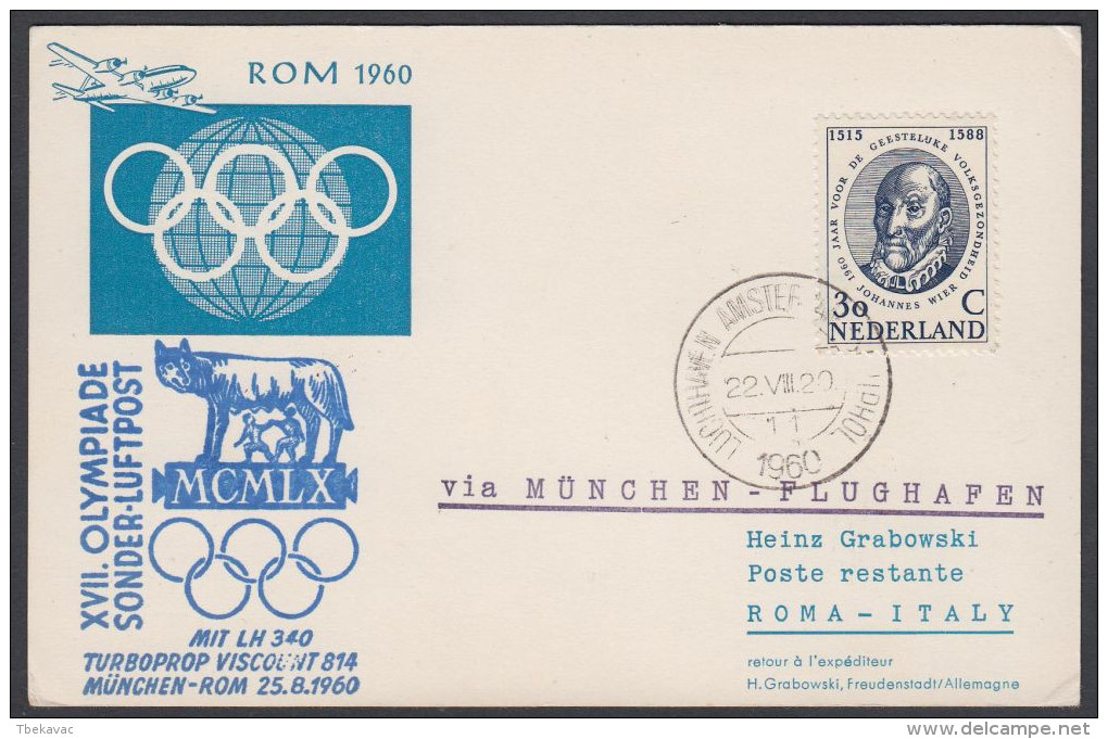 Netherlands 1960, Postal Stationery "Olympic Games In Rom 1960" Amsterdam To Rom W./postmark "Amsterdam" - Sommer 1960: Rom
