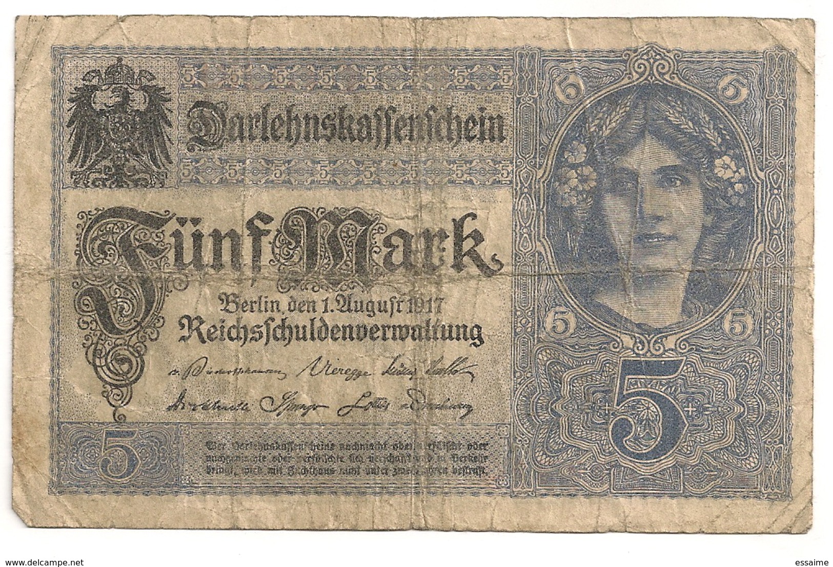 Allemagne. Reichsbanknote 5 Mark. Août 1917 - 5 Mark