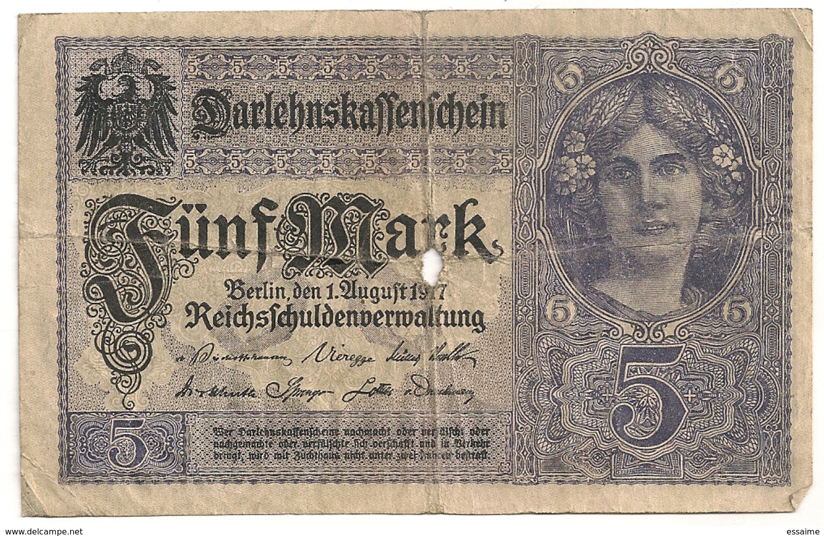 Allemagne. Reichsbanknote 5 Mark. Août 1917 - 5 Mark