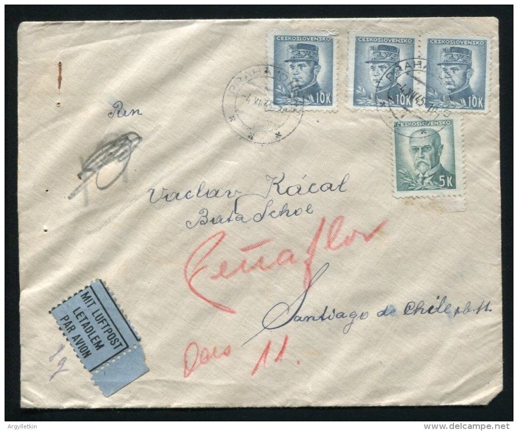 CZECHOSLOVAKIA AIRMAIL COVERS TO CHILE 1940s - Luchtpost