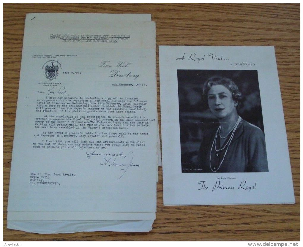 YMCA PAPERS ROYAL VISIT DEWSBURY 1953 PRINCESS ROYAL MARY KING GEORGE V - Other & Unclassified