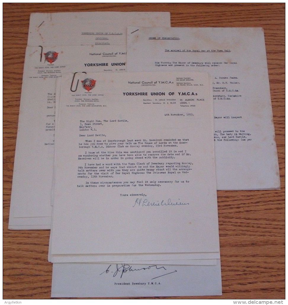 YMCA PAPERS ROYAL VISIT DEWSBURY 1953 PRINCESS ROYAL MARY KING GEORGE V - Other & Unclassified