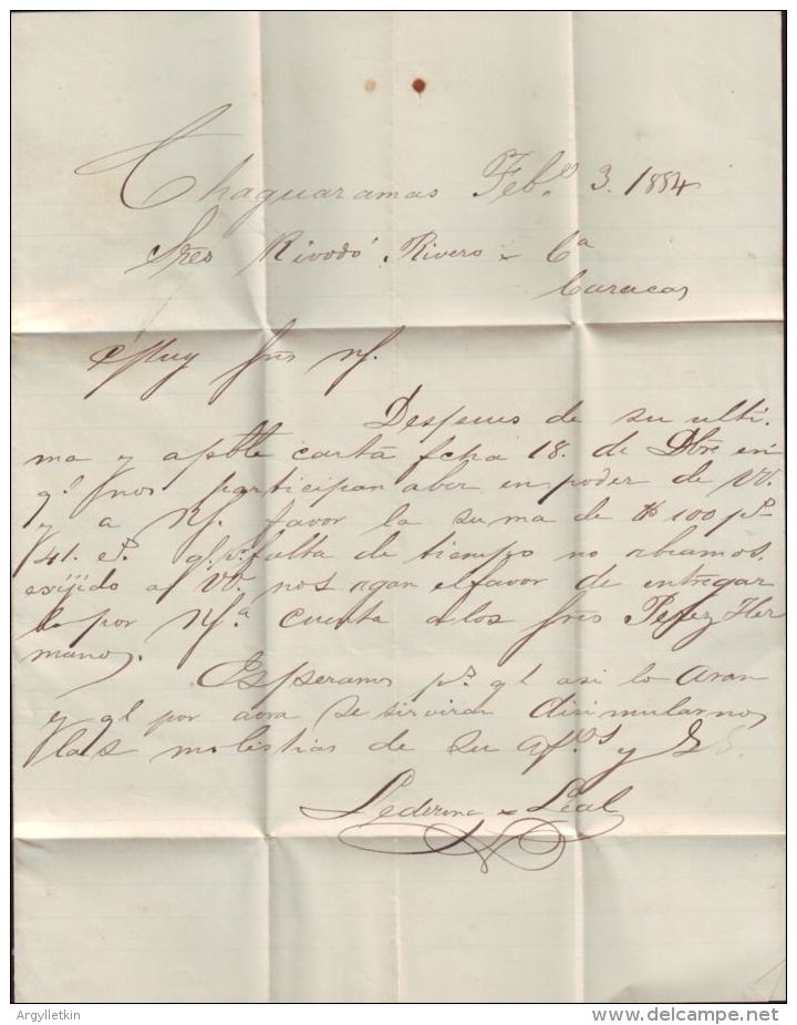 VENEZUELA CHAGUARAMAS 1884 LETTER - Venezuela