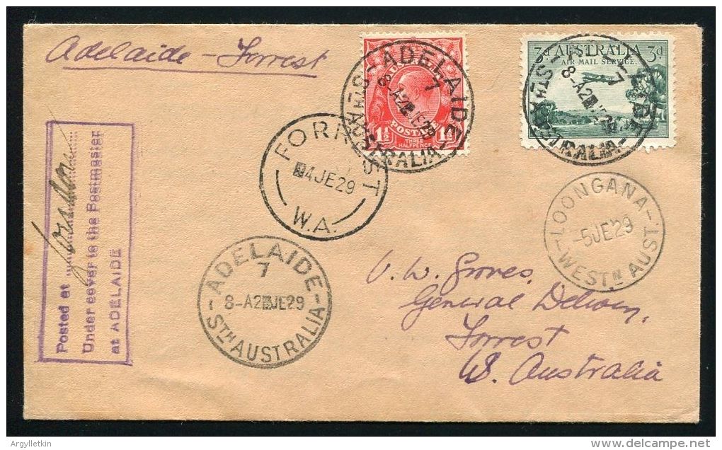 AUSTRALIA WEST AND SOUTH FIRST AUSTRALIA FLIGHT EAST TO WEST 1929 - Storia Postale