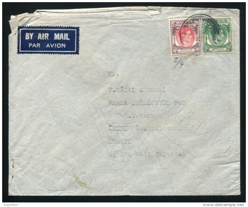 MALAYA TO CZECHOSLOVAKIA AIRMAIL 1939 - Altri & Non Classificati