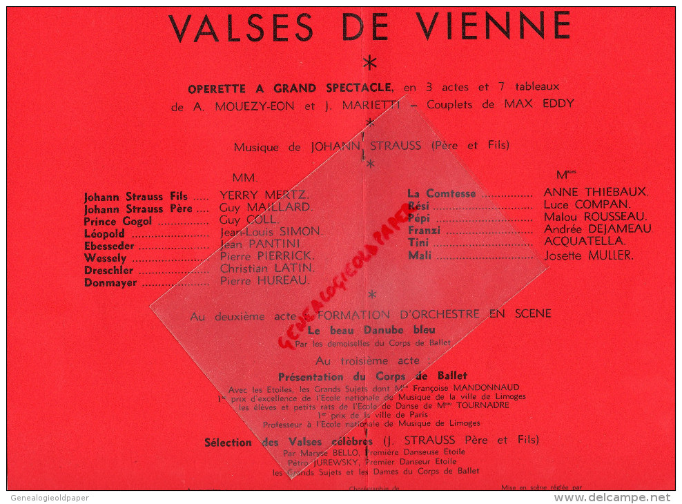 87 - LIMOGES - PROGRAMME THEATRE MUNICIPAL- PORTELLI-1963- CARMEN- JANE RHODES-OPERA-VALSES DE VIENNE-STRAUSS