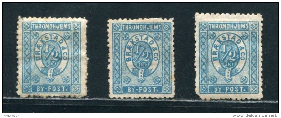 NORWAY TRONDHEIM TOWN POST BRAEKSTED 1872 - Local Post Stamps