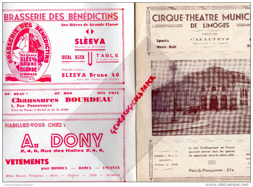 87 - LIMOGES - PROGRAMME CIRQUE THEATRE- CAZAUTETS- OPERA-OPERETTE-MISTINGUETT- WILLM-GALDEMAS-TISSOT- - Programs