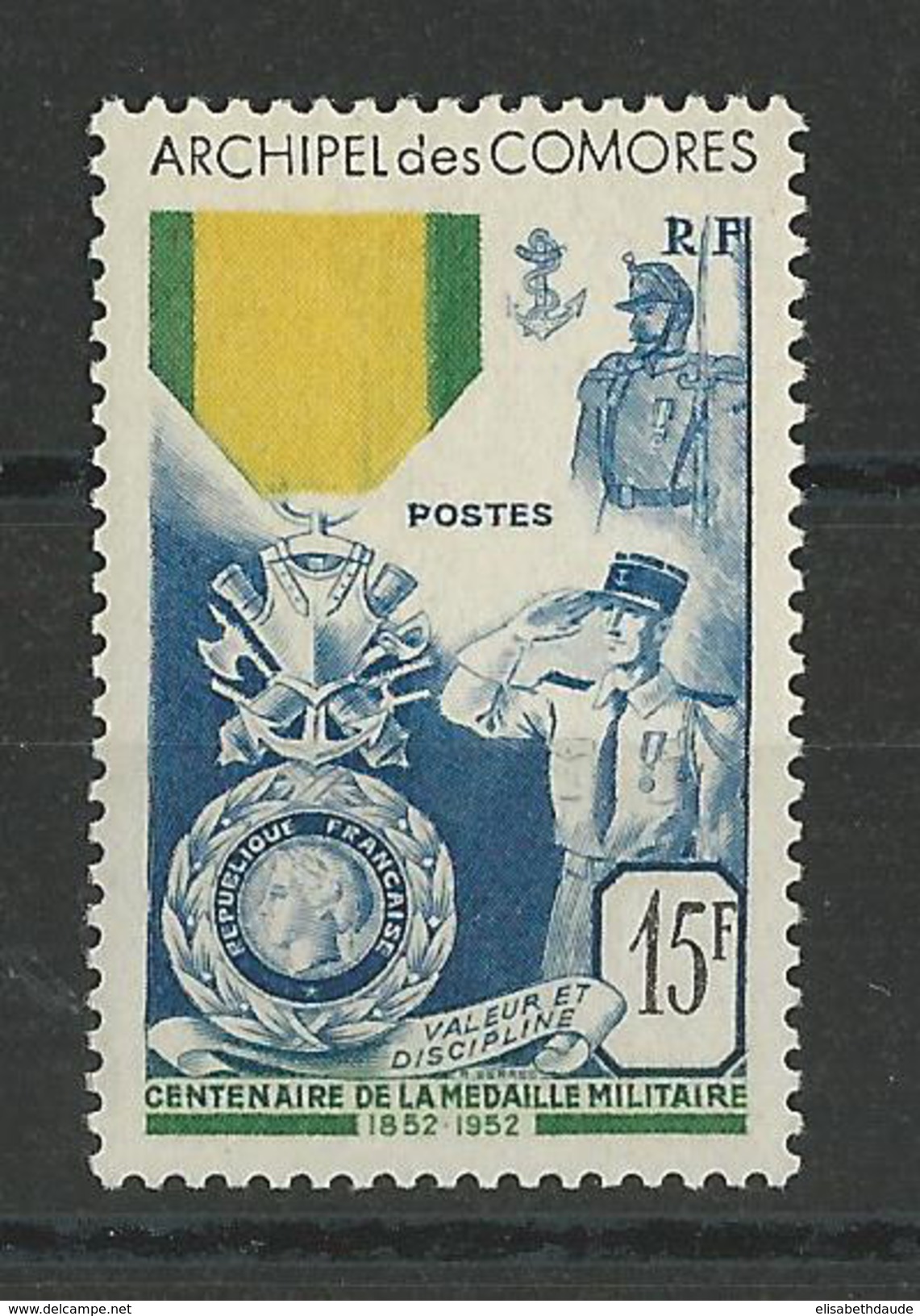 COMORES - 1952 - YVERT N°12 ** MNH - COTE = 66 EUR. - MEDAILLE MILITAIRE - Unused Stamps
