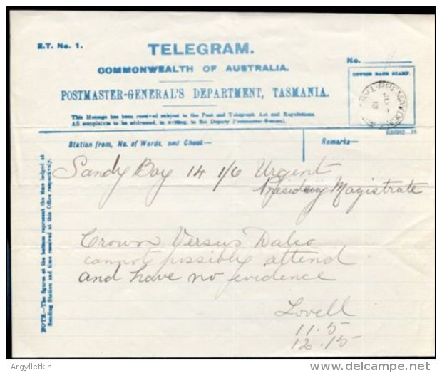 AUSTRALIA STATIONERY TELEGRAMS TASMANIA SOUTH AUSTRALIA - Other & Unclassified