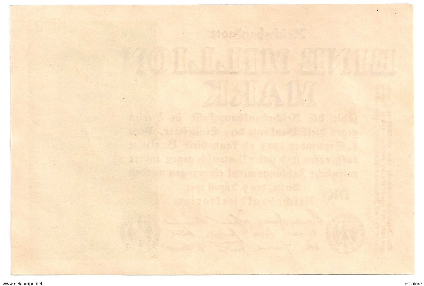 Allemagne. Reichsbanknote 1 Million Mark. Août 1923 Neuf Mint - 1 Miljoen Mark