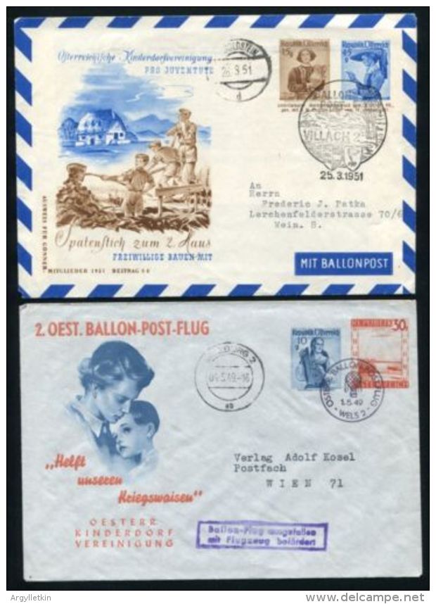 AUSTRIA CHILDREN BALLOON FLIGHTS 1949 + 1951 - Ballonpost