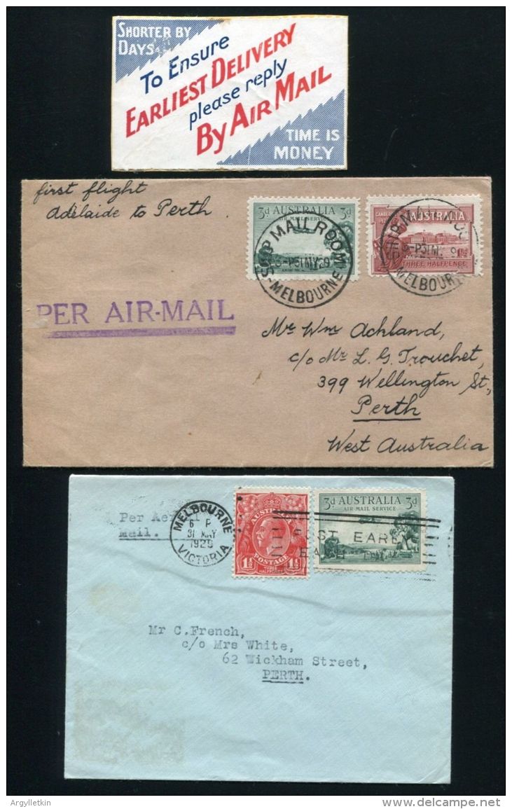 AUSTRALIA PERTH TO ADELAIDE 1ST EAST WEST AIRMAIL 1929 - Erst- U. Sonderflugbriefe