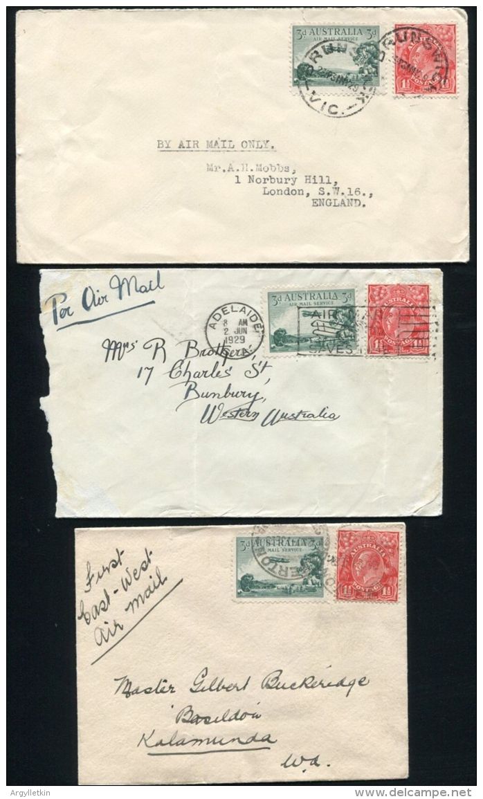 AUSTRALIA PERTH TO ADELAIDE 1ST EAST WEST AIRMAIL 1929 - Erst- U. Sonderflugbriefe