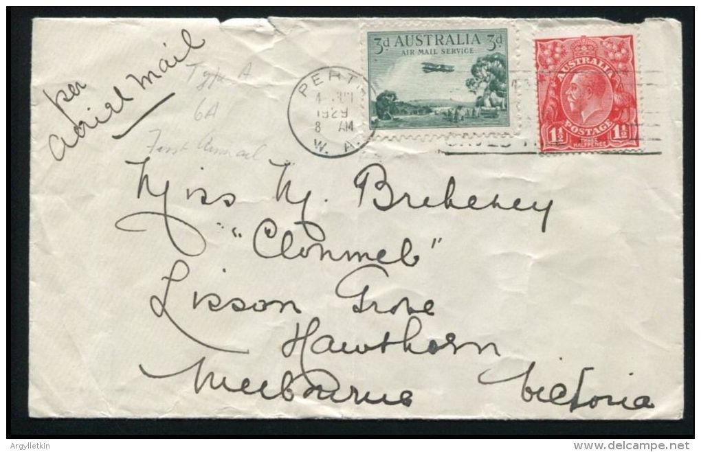 AUSTRALIA PERTH TO ADELAIDE 1ST EAST WEST AIRMAIL 1929