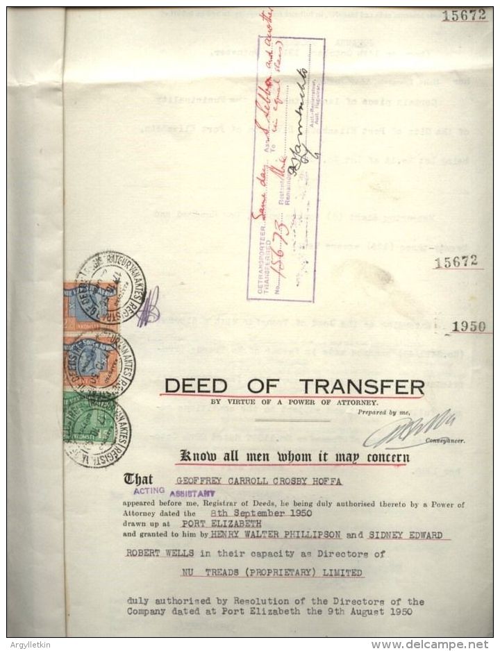 SOUTH AFRICA 1950 LAND DOCUMENT - REVENUE STAMPS - Zonder Classificatie