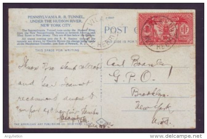 FRENCH NEW HEBRIDES NEW YORK US POSTCARD 1924 - Lettres & Documents