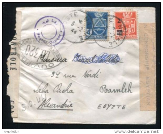 ALGERIA POSTE NAVALE WW2 TO EGYPT DOUBLE CENSOR - Storia Postale