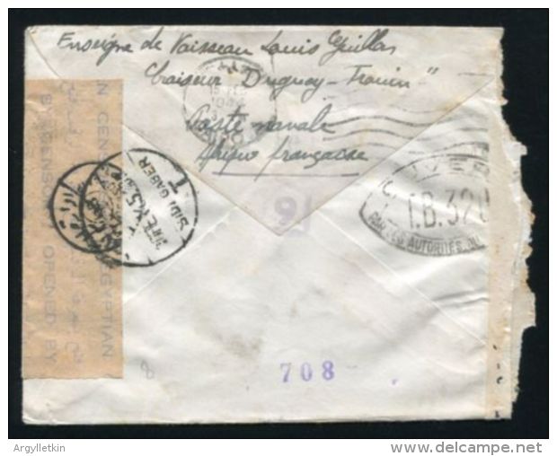 ALGERIA POSTE NAVALE WW2 TO EGYPT DOUBLE CENSOR - Covers & Documents