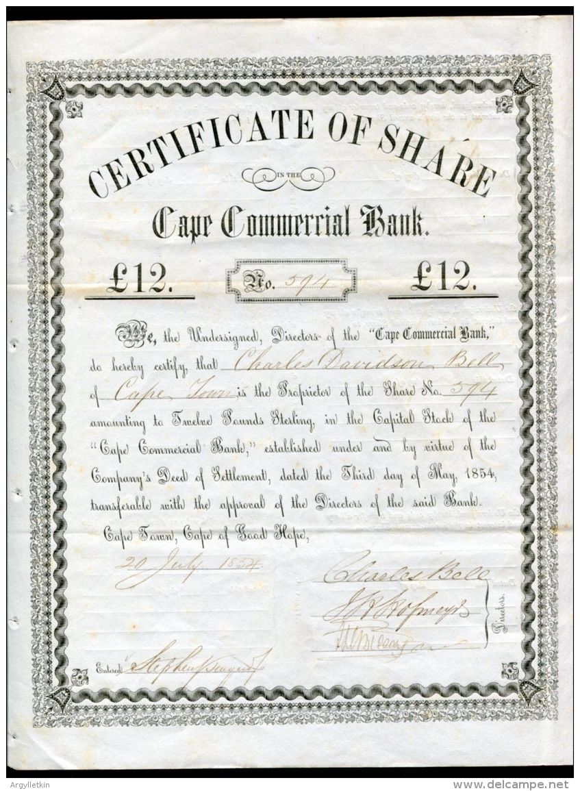 CAPE CHARLES DAVIDSON BELL DESIGNER CAPE TRIANGULAR STAMP! 1854 - Andere & Zonder Classificatie