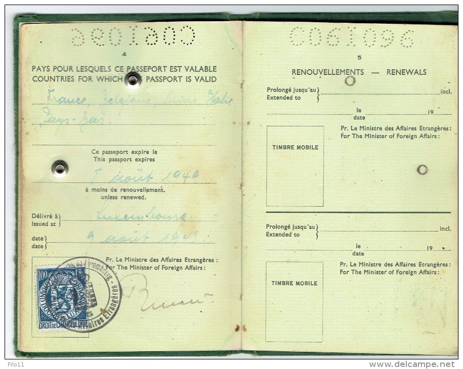 Luxembourg PASSEPORT Délivré 1949 (Voir Les Scans) - Abarten & Kuriositäten