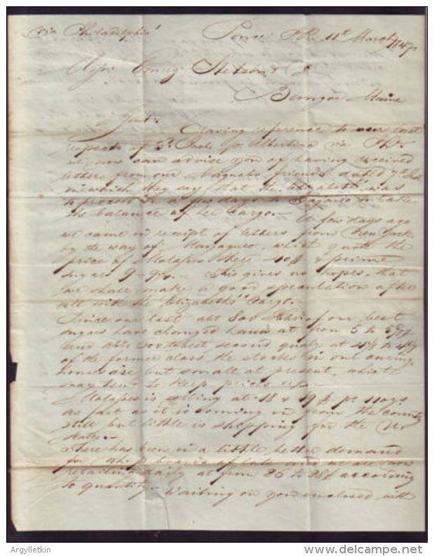 PUERTO RICO 1847 ENTIRE LETTER TO BANGOR, MAINE - Puerto Rico