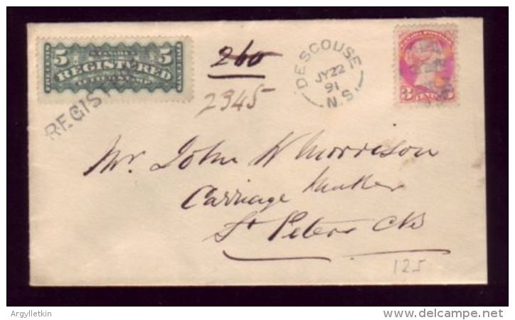 CANADA 1891 REGISTERED COVER - HerdenkingsOmslagen