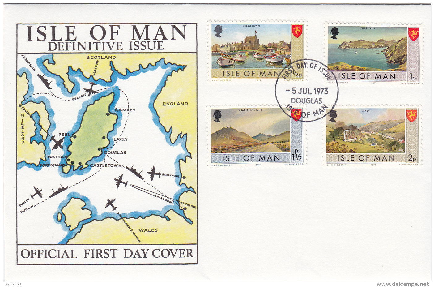 Insel Man 1973 - Nr. 12/27 - FDC Ersttagsbrief - Freimarken Sehenswürdigkeiten - 4 FDC - Man (Insel)