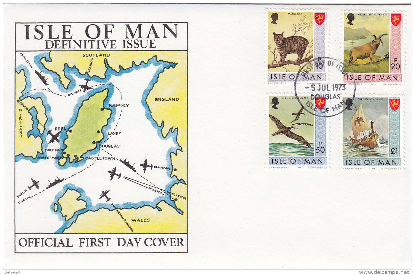 Insel Man 1973 - Nr. 12/27 - FDC Ersttagsbrief - Freimarken Sehenswürdigkeiten - 4 FDC - Man (Insel)