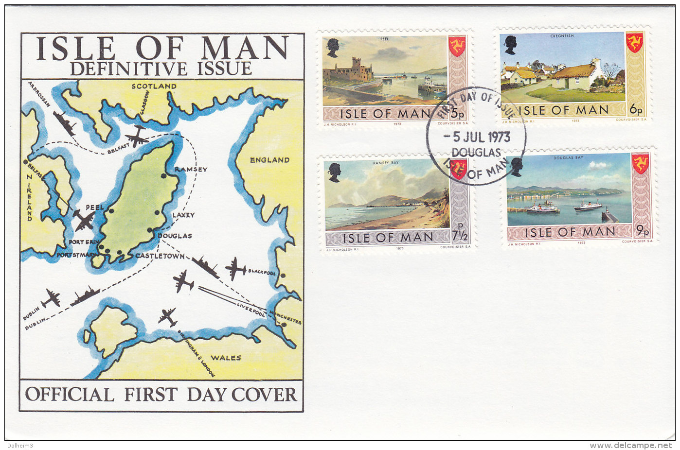 Insel Man 1973 - Nr. 12/27 - FDC Ersttagsbrief - Freimarken Sehenswürdigkeiten - 4 FDC - Man (Insel)