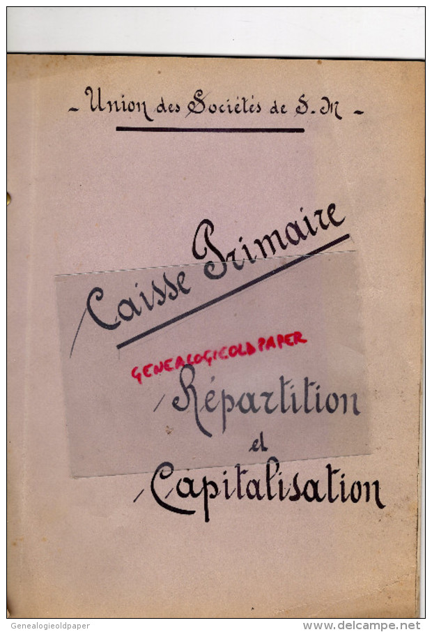 87 - LIMOGES - UNION DES SOCIETES DE SECOURS MUTUELS- CAISSE PRIMAIRE REPARTITION CAPITALISATION 1927 - Documents Historiques