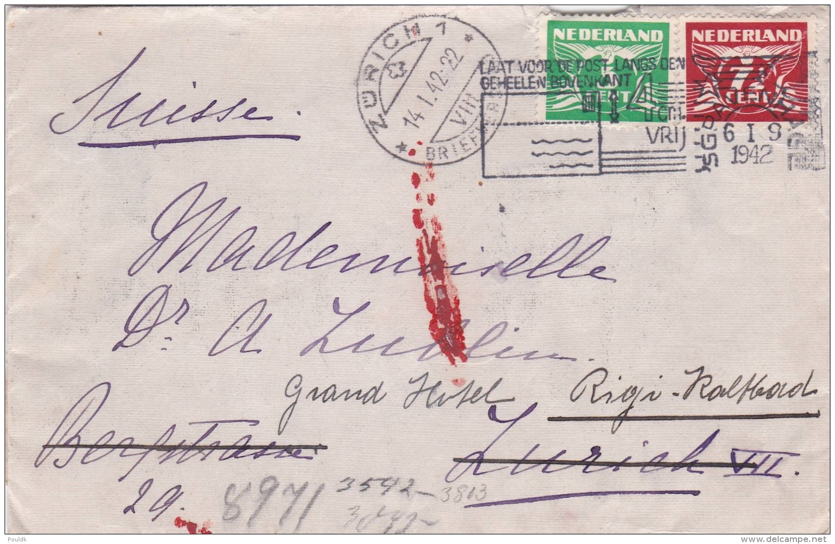 Censored Cover Posted In The Netherlands 6.1.1942 To Switzerland - Censored By The Germans OKW In Frankfurt (label + Cac - Militaria