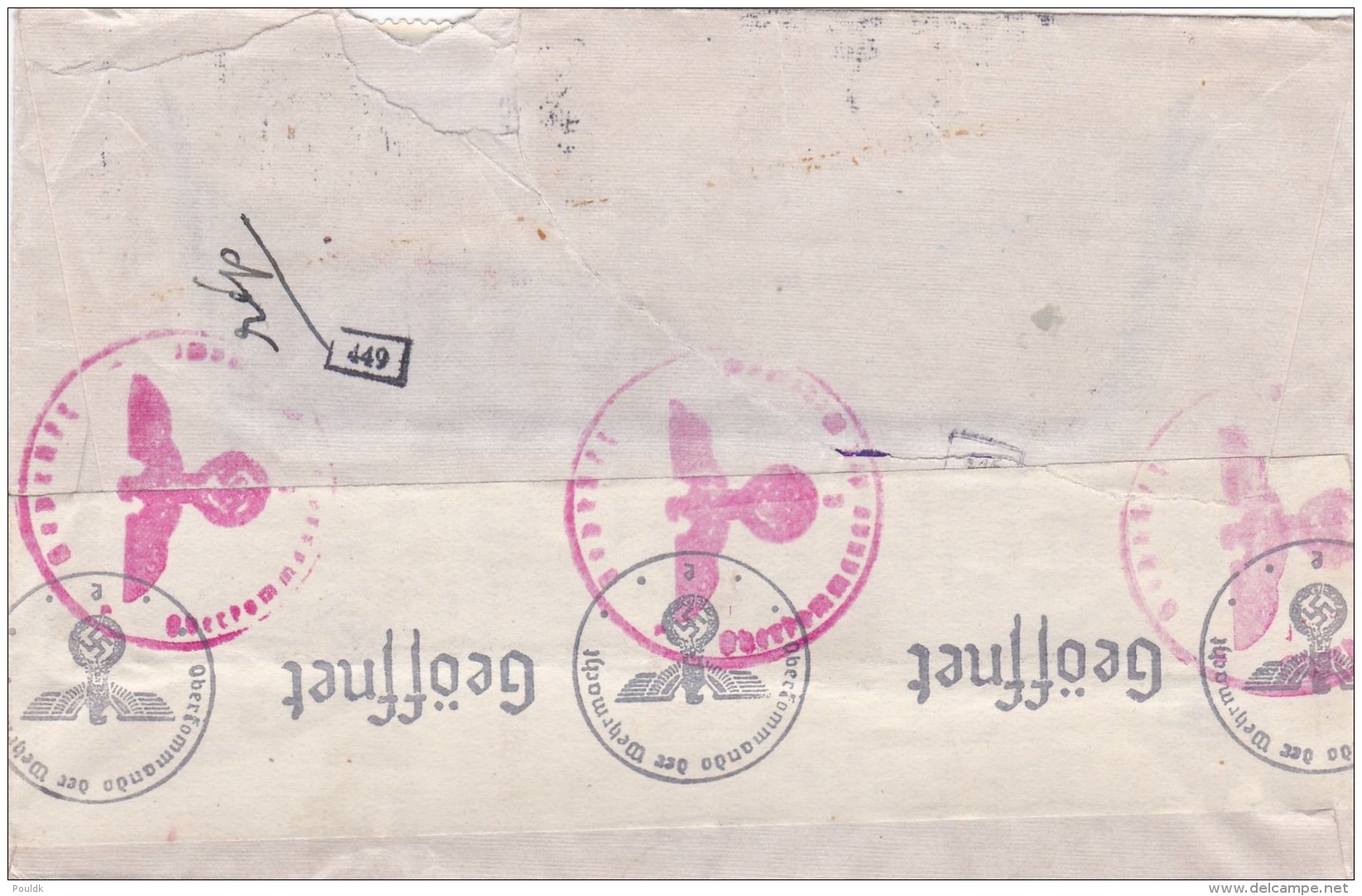 Censored Cover Posted In The Netherlands 6.1.1942 To Switzerland - Censored By The Germans OKW In Frankfurt (label + Cac - Militaria