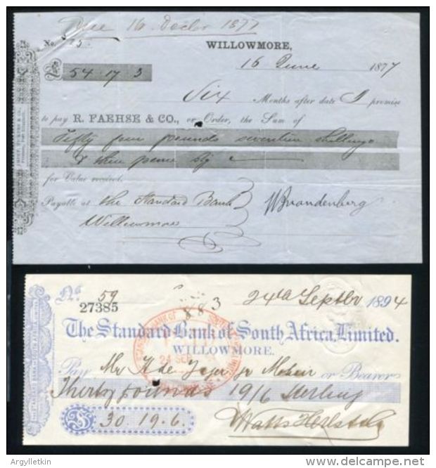 CAPE CHEQUES AND BILLS QUEEN VICTORIA WILLOWMORE - Cheques & Traveler's Cheques