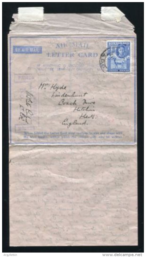 SOMALILAND 1943 WW2 AIRLETTER CENSORED - Somaliland (Herrschaft ...-1959)