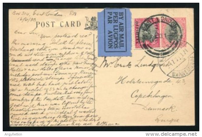 SOUTH AFRICA AIRMAIL EAST LONDON DENMARK SILESIA STATIONERY - Unclassified